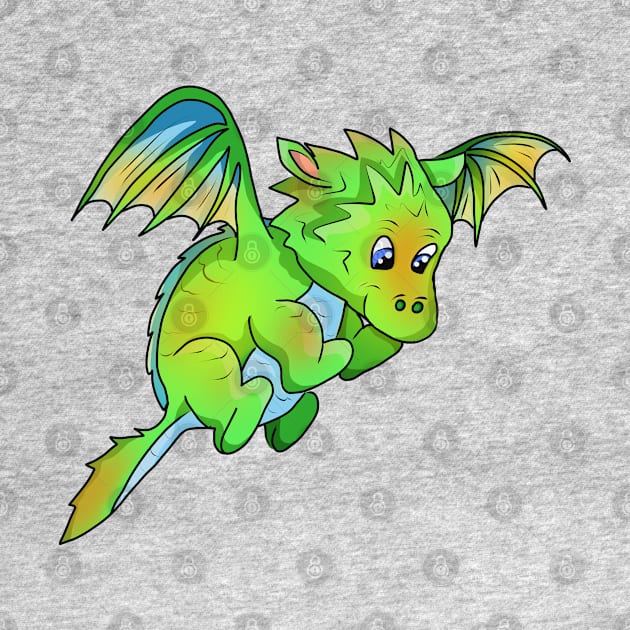 Cute Green Cartoon Flying Baby Dragon by cuisinecat